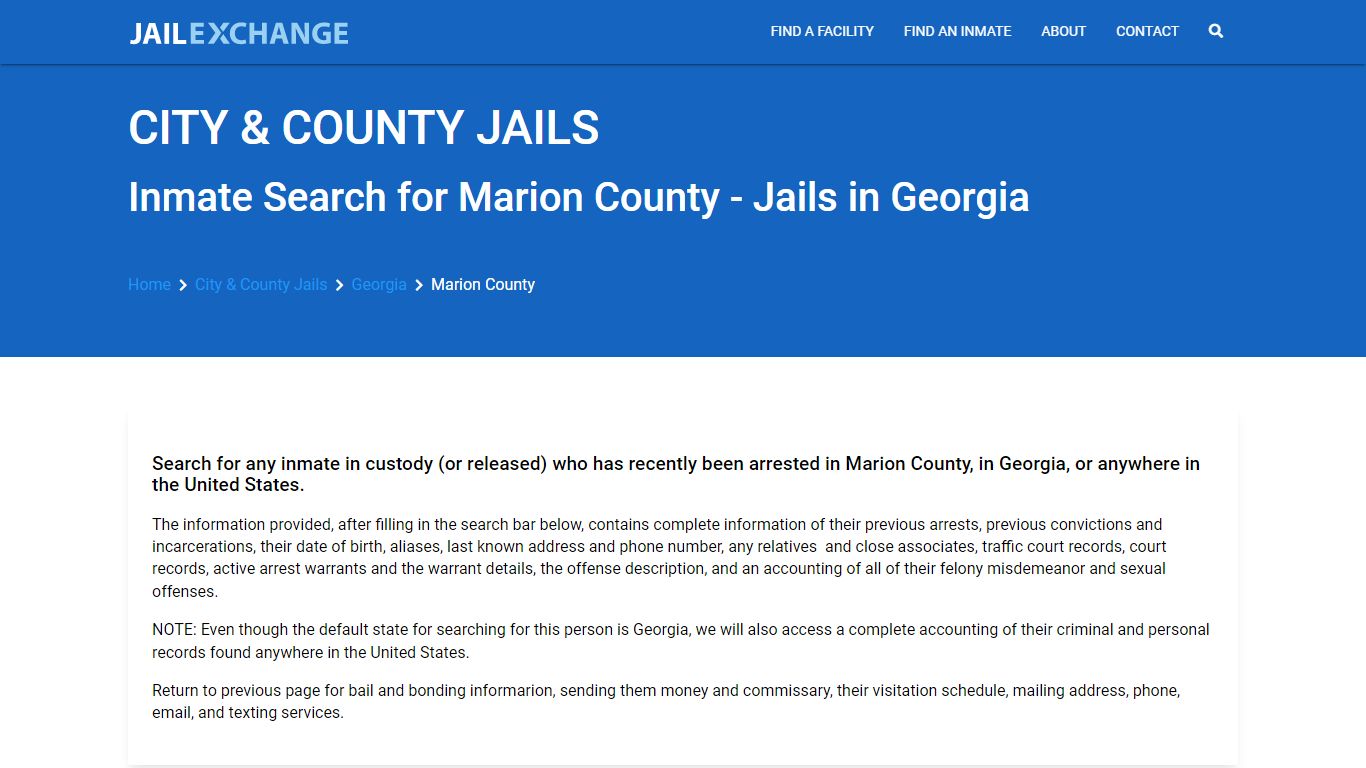 Locate an inmate in Marion County, Georgia - Jail Exchange