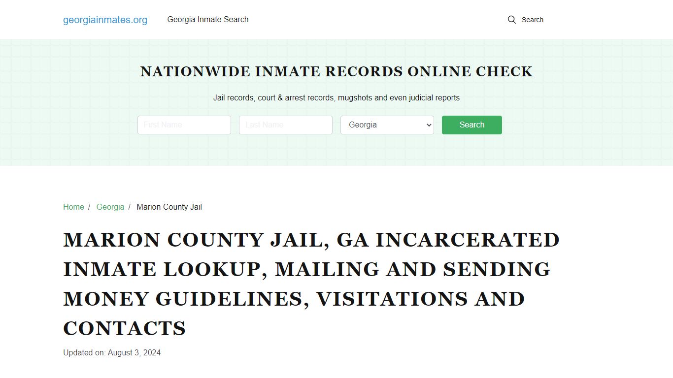 Marion County Jail, GA: Offender Locator, Visitation & Contact Info